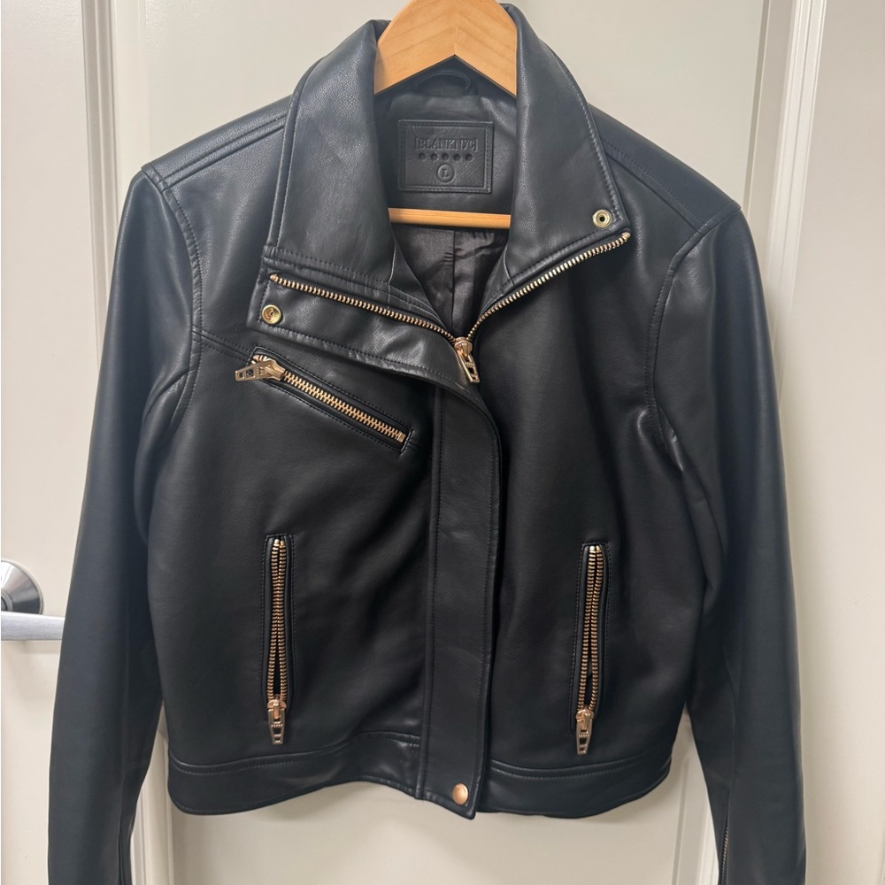 Blank NYC Black Leather Jacket with Gold Accents